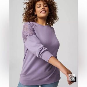 Women's Purple Crochet Sleeve Sweatshirt